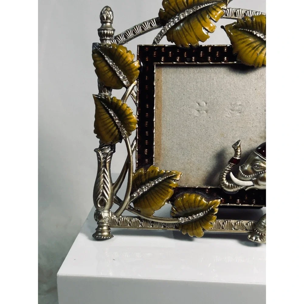 Vintage Elephant‎ Enamel Rhinestone Picture Frame Ornate Metal Boho Decor Silver